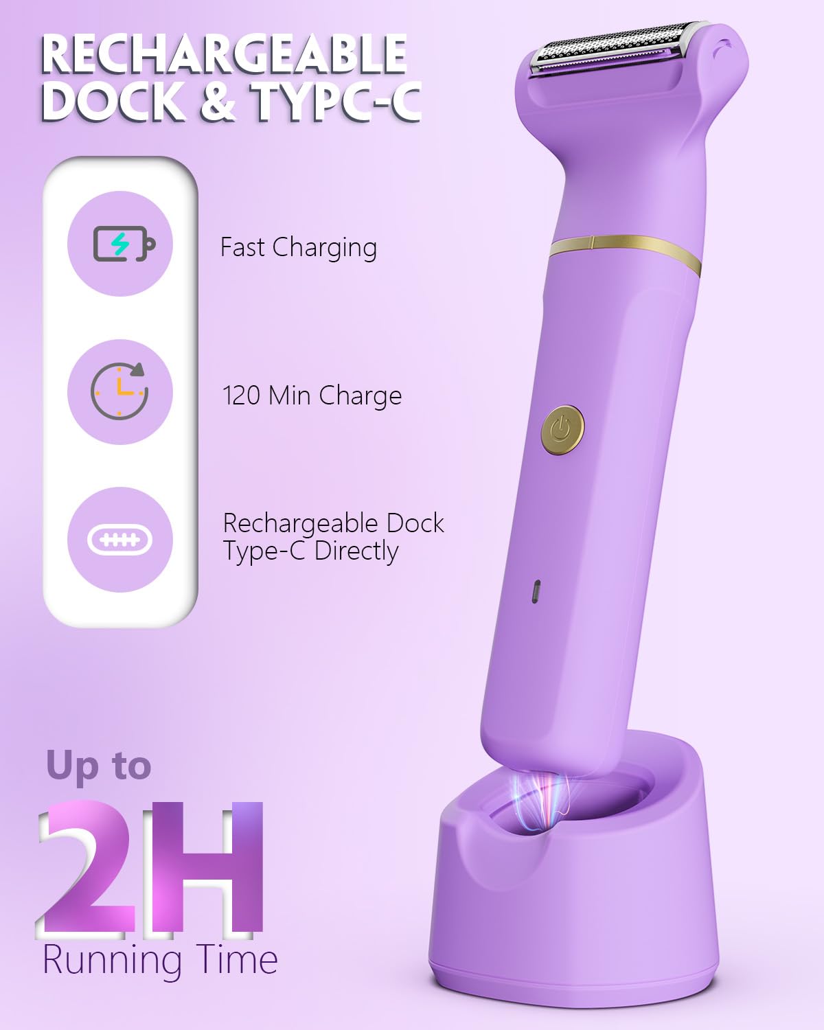 Bikini Trimmer for Women, Tiovara Painless Electric Razors Shaver IPX7 Waterproof Cordless Body Hair Trimmer Pubic Hair Removal with USB Charge Dock for Underarm Leg Arm Body Face Silk Skin (Medium)