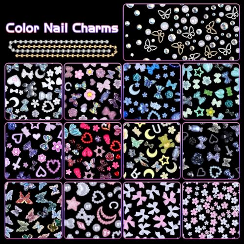 3D Nail Art Charms Set with Pearls & Gemstones - 24 Assorted Designs