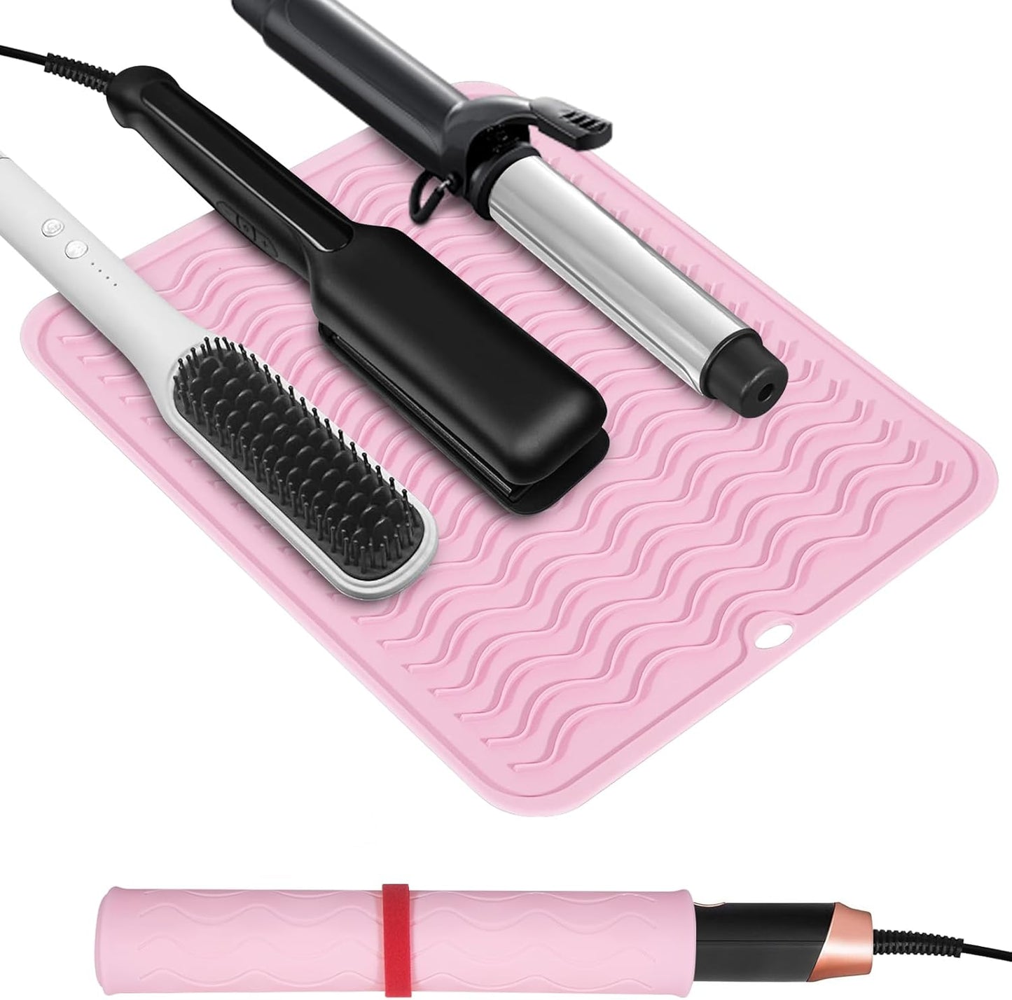 Heat Resistant Curling Iron Mat - Oversized Silicone Hair Styling Tool | Portable Travel Size 14.2” x 11”