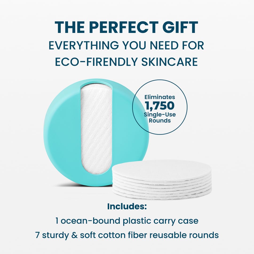LastRound Reusable Makeup Remover Pads - 7 Washable Eco-Friendly Reusable Cotton Rounds for Face - Sustainable & Soft Cotton Face Pads for Facial Cleansing & Eye Makeup Removal - Travel Storage Case