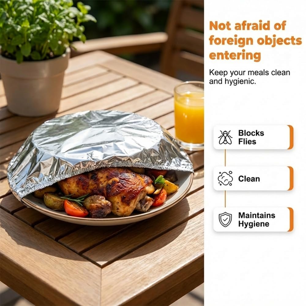 Reusable Aluminum Foil Food Covers, Aluminum Foil Heat-retaining Cover, Heat-Insulating Elastic Flexible Kitchen Lids for Meal Prep Baking Leftovers Food Storage Bowls Plates Containers (10)
