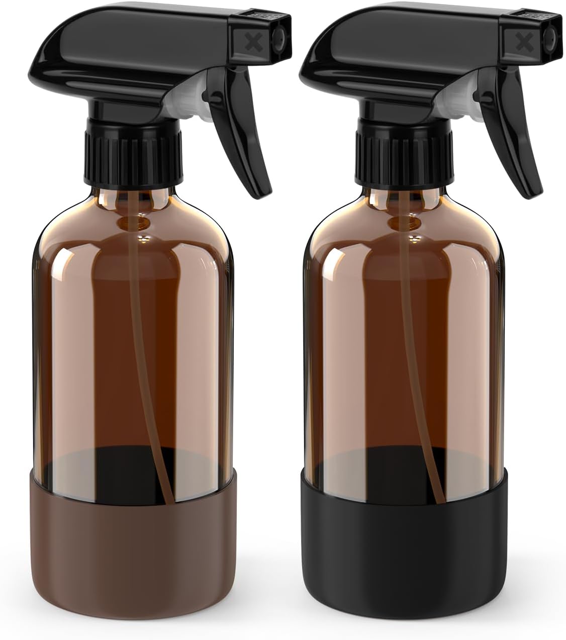 Bontip Amber Glass Spray Bottle Set - Silicone Sleeve Protection for Aromatherapy & Hair Care | 16 oz (Black & Brown)