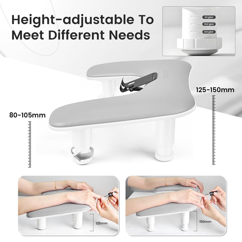 JODSONE Gray U-Shaped Arm Rest for Nails Tech with Rotating Built-In Phone Holder and Adjustable Nail Arm Rest Detachable Manicure Hand Rest for Salon Design