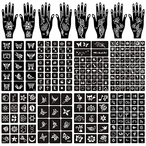 BULEFSEA Reusable Henna Hand Stencils Kit for Women & Girls - 200+ Patterns, Color 01