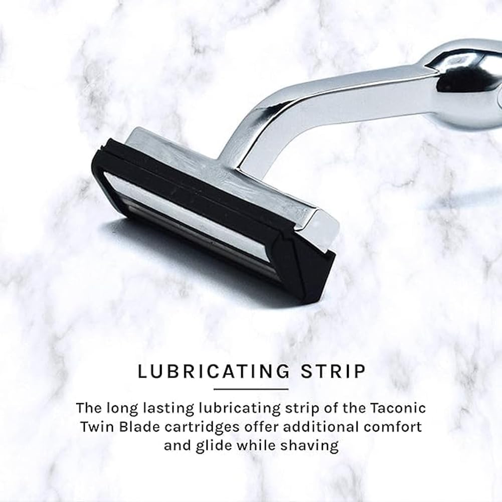 Taconic Shave Twin Blade Cartridge Razor - Heavyweight All Metal Design | 10 Cartridges Included