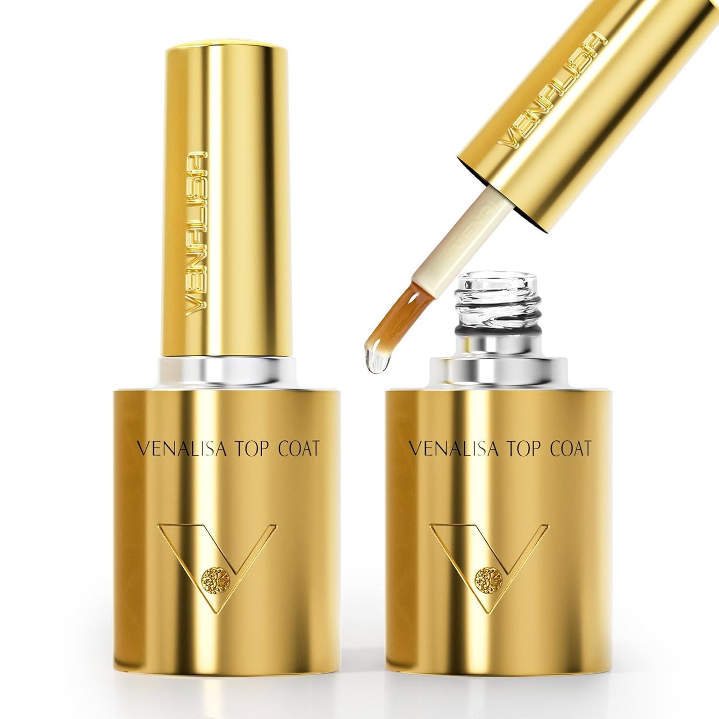 VENALISA No Wipe Gel Top Coat Set - High Gloss, Long Lasting Clear Nail Polish | 2 Pcs for Home & Professional Manicure