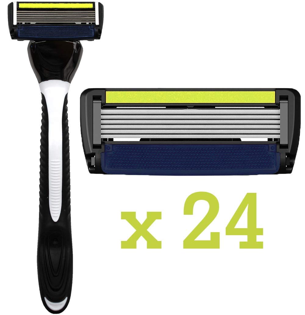 ShaveMOB 6-Blade Men's Razor Kit (Flex Head Handle + 24 Refills) (No Trimmer)- The Caveman Shaving Kit