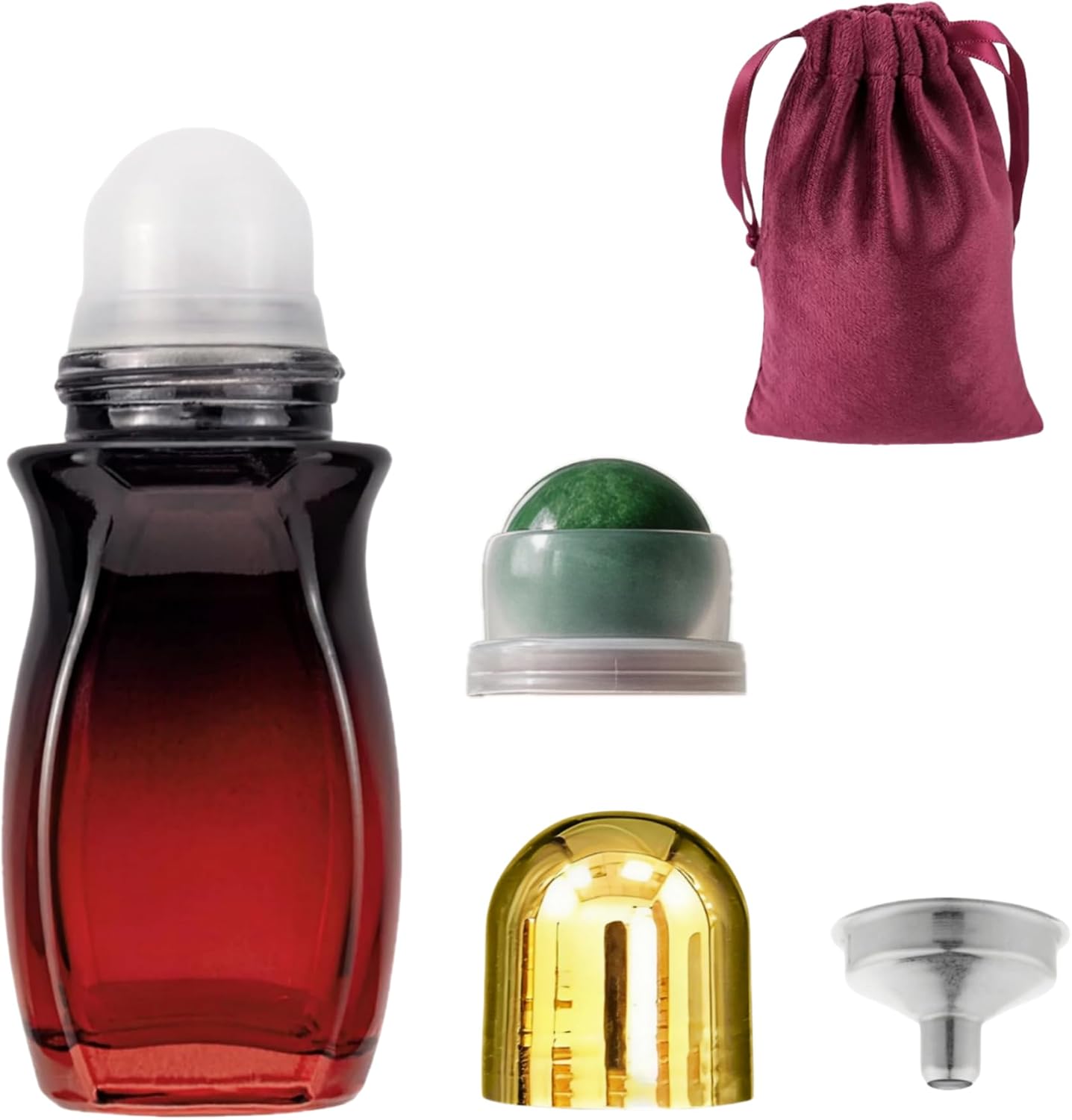 Rose Quartz Roller Bottle - 50ml Refillable Amber Glass Container | Leak-Proof Design with Pink Beads