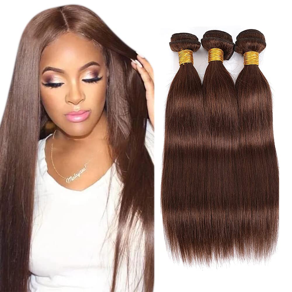 #4 Chocolate Bundles Human Hair Straight Bundles 30 30 30 Inch Brown Unprocessed Brazilian Virgin Hair Deals Quick Weave Hair Extensions 3 Bundle 50 Gram Per Bundle For Woman