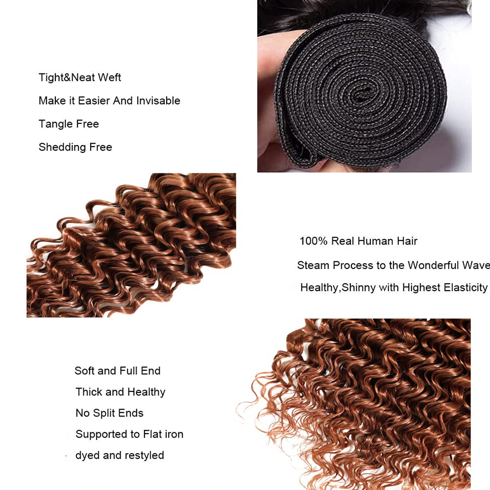 Ombre Brown Bundles #30 Human Hair Bundles Brown Deep Wave Bundle 24 26 28 inch #30 Body Wave Bundle