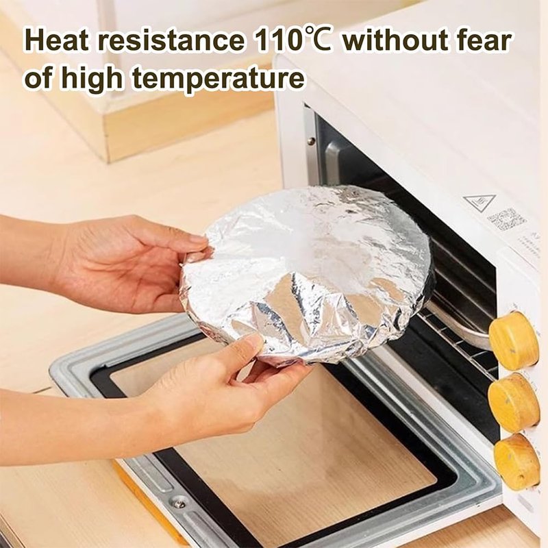 Reusable Aluminum Foil Insulation Cover, 50Pcs Food Covers for Keeping Food Warm, 110℃ Heat Resistant Elastic Bowl Covers for Leftovers, Meal Prep & Picnic, Fits 11-28cm Round/Square Plates (50)