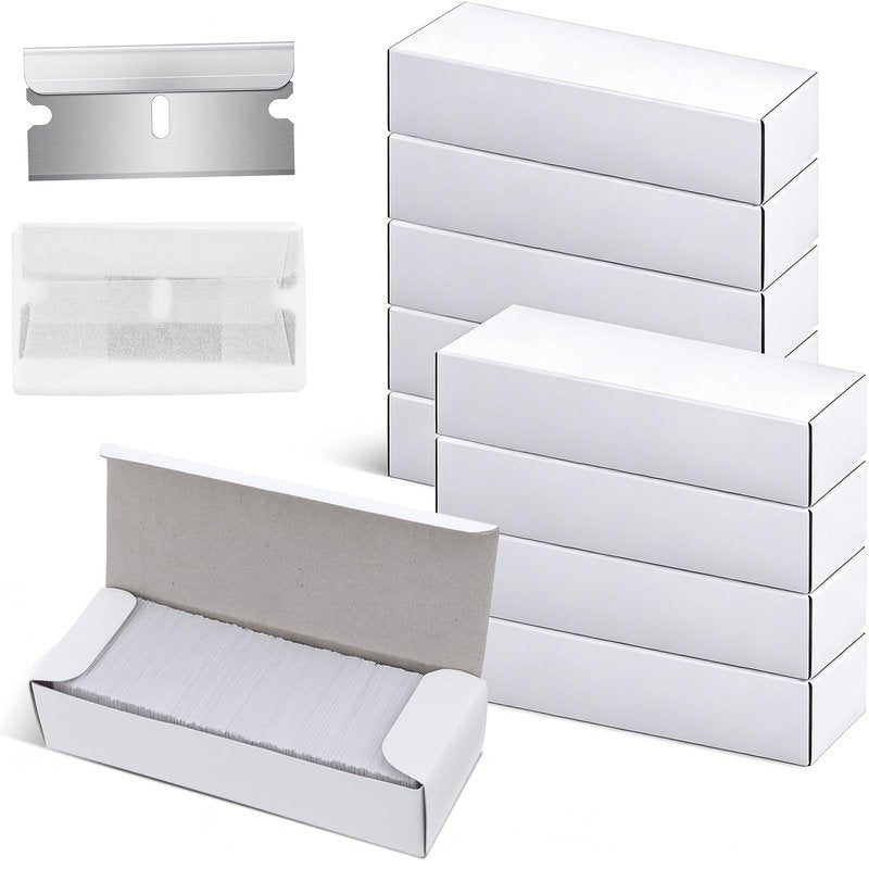 Ckhoid 1000 Pcs Single Edge Razor Blades, Industrial Scraper Razor Blades Safety Straight Edge Replacement Scrapers Box Cutter Blades for Removing Labels Decals Stickers Old Paint Glass Paint Scraper