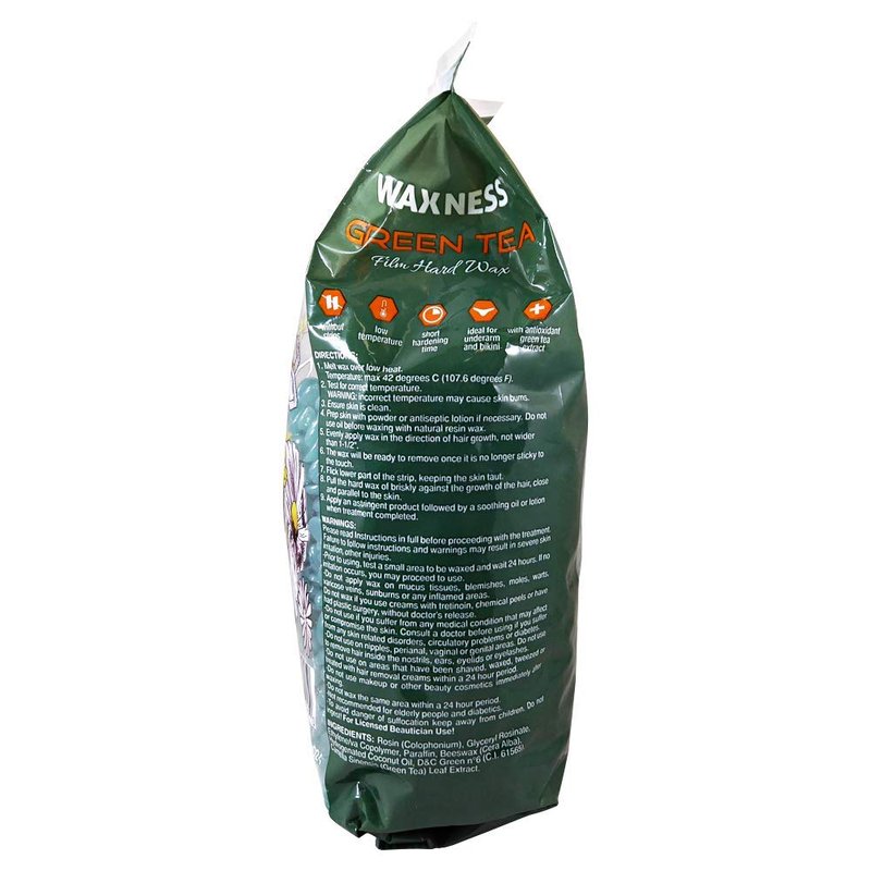 Waxness Film Hard Wax Beads Green Tea 2.2 lb (1 kg) – Stripless Professional Hard Wax with Green Tea Scent for Face & Body, Smooth Application – Made in Italy