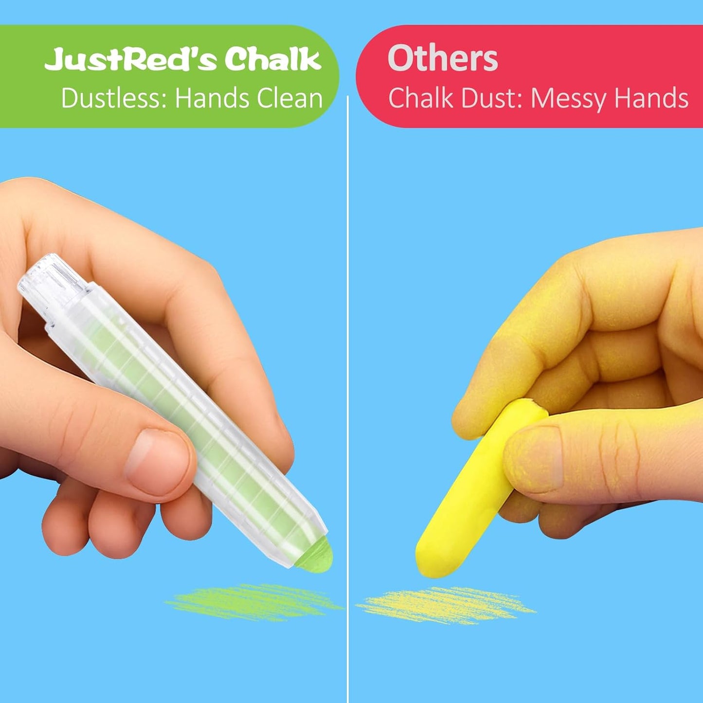 Dustless Chalk for Kids - 12 Colors Washable Sidewalk Chalk Set | Mess-Free Drawing on Chalkboards & Sidewalks