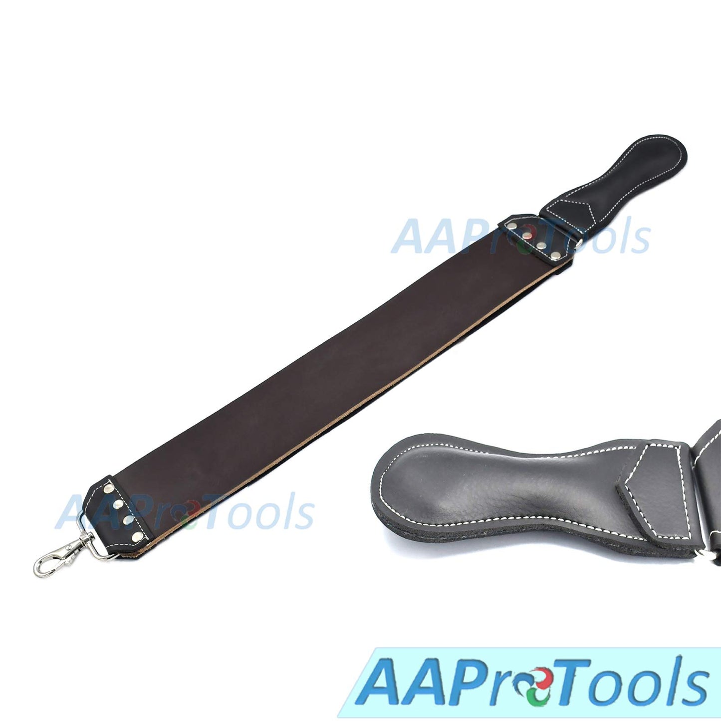 AAProTools Leather Strop 3" X 20" Barber's Razor Strop Cow Hide, Dual Straps with Swivel Clip. Makes a Great Addition for Any Straight Razor Shaving
