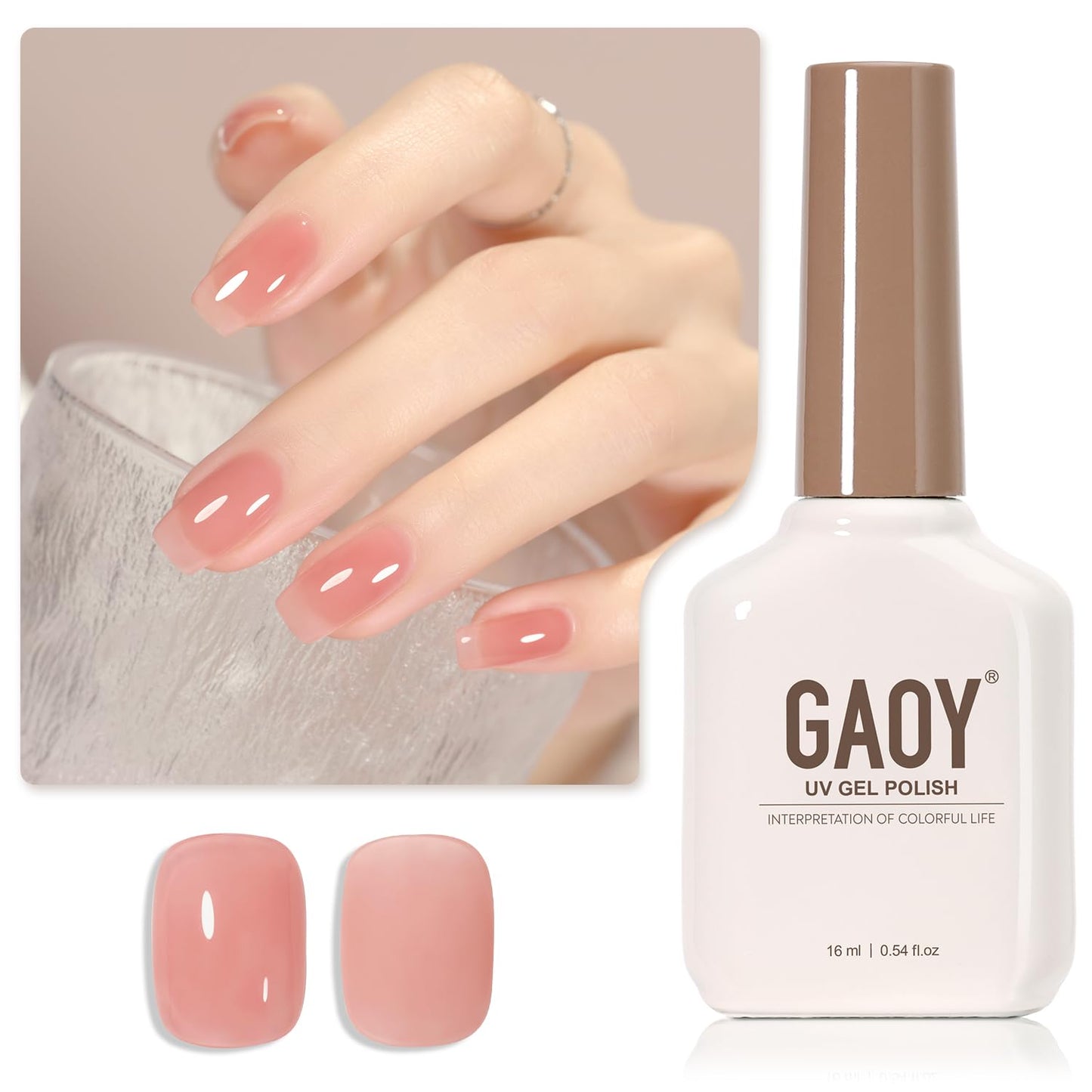 Sheer Light Pink Gel Nail Polish - 16ml UV Cure Jelly Milky White Peach for DIY Manicure & Pedicure