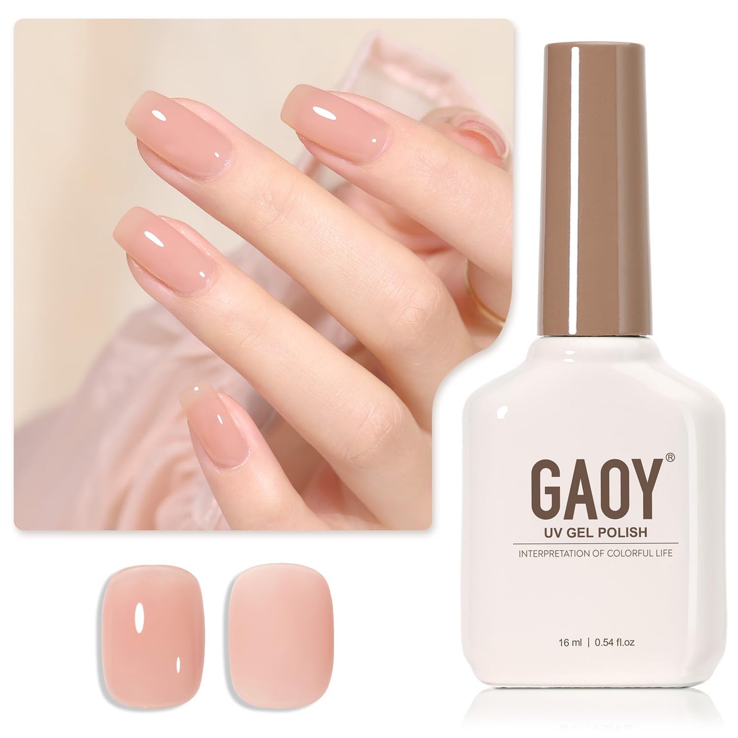Sheer Light Pink Gel Nail Polish - 16ml UV Cure Jelly Milky White Peach for DIY Manicure & Pedicure