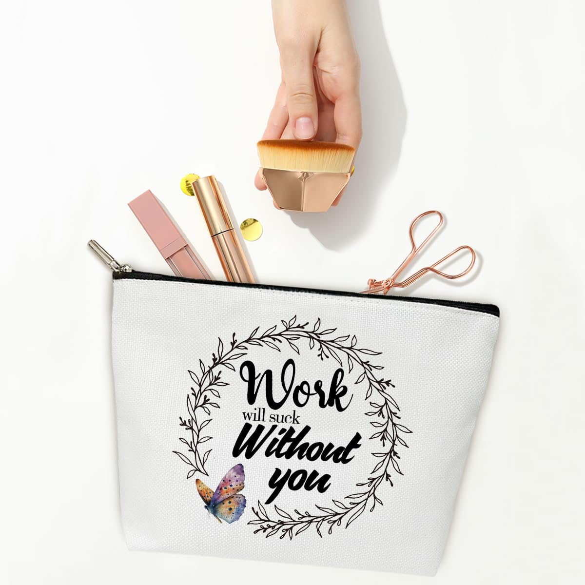 Coworker Gifts Makeup Bag, Work Will Suck Without You Make Up Bag, Travel Toiletry Bag for Women Going Away Farewell Retirement Gifts for Coworkers Boss Colleague, 1 PCS Cosmetic Bag for Pouch -B11