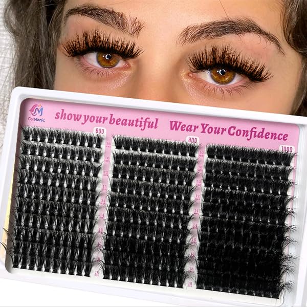 COLMAGIC Faux Mink Eyelash Clusters 60D, 80D, 100D Mix - 10-18mm D Curl, 300Pcs