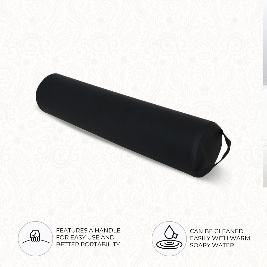 Full Round Bolster Pillow - Black Oil & Stain-Resistant Massage & Yoga Cushion | 6” R x 26” L
