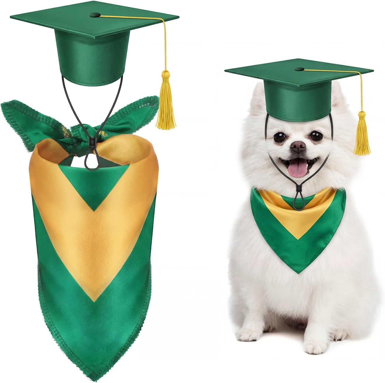 Dog Graduation Cap and Bandana Costume Set - Adjustable, Washable Pet Outfits for 2026 | Yellow, Small