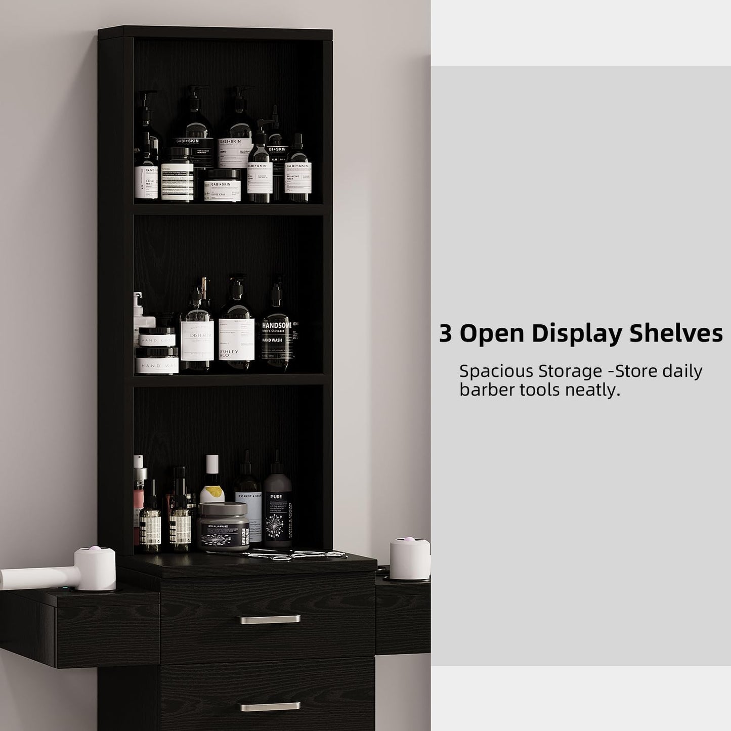 4ever2buy Salon Station for Hair Stylist, Black Barber Station Hair Salon Station, Hair Station Equipment Hair Dryer Holder, Black