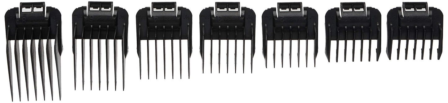 Andis 01380 7-piece Snap-On Comb Set - Easy to Use, Perfect Grooming Tool – Blade Attachments for ML, GC & MBA Model Trimmers - Black