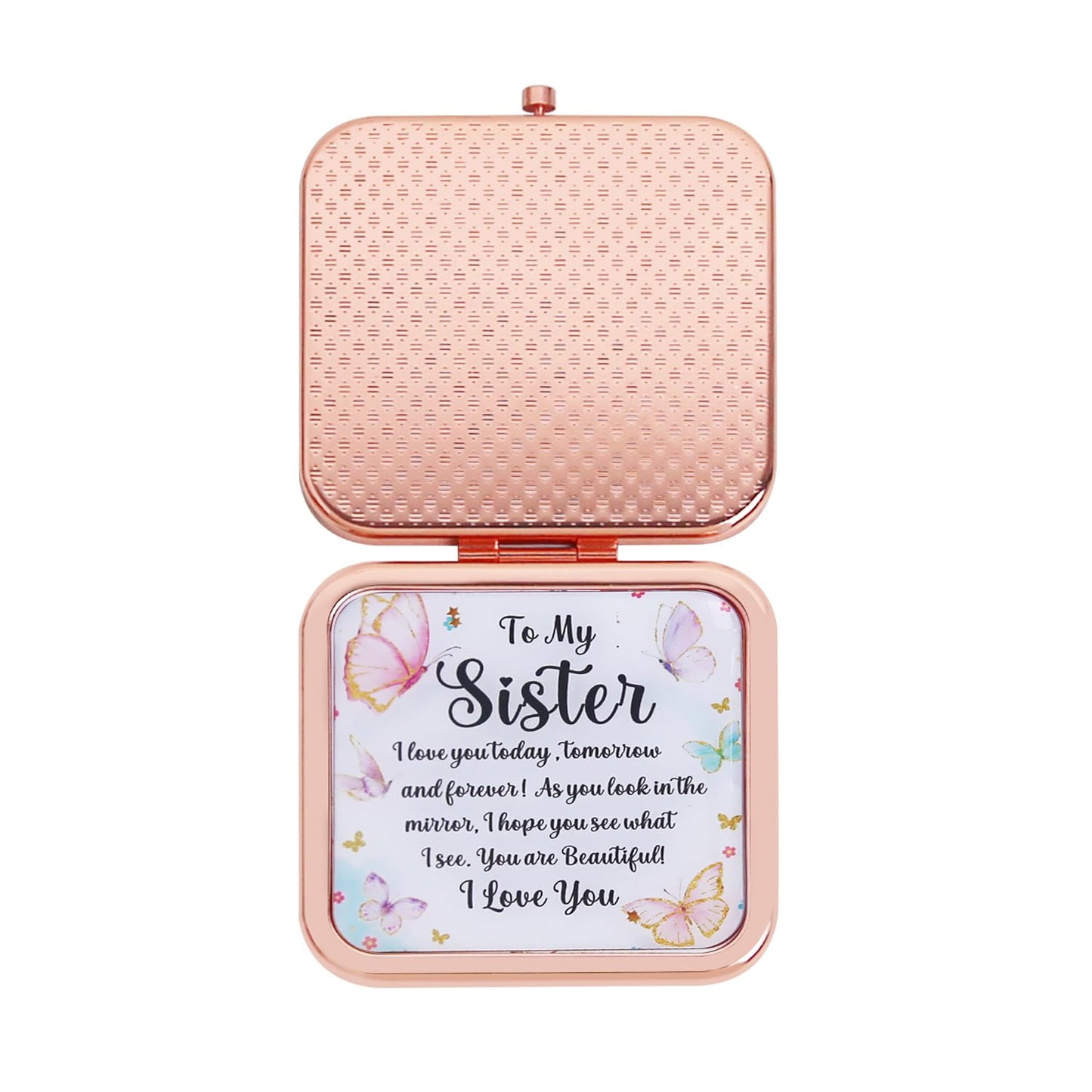 PDOZV Pocket Mirror for Women, Rosegold Square 2.8”×2.8” Metal Frame DropRubber Style Double Sided Mini Magnifying 1X/2X Mirror for Purse Can be Used as Gifts for Woman (RGSr03)