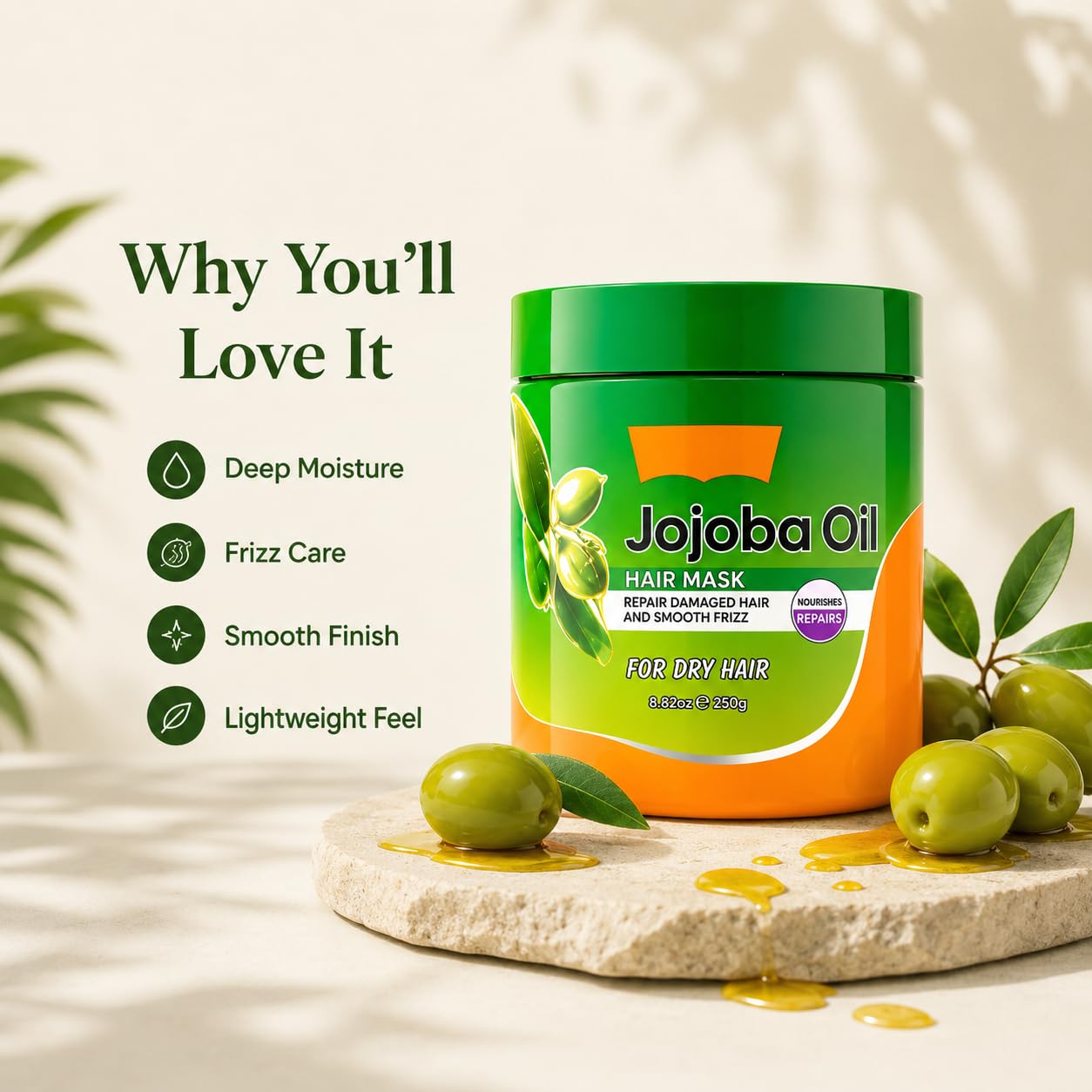 DR.EMMET Jojoba Oil Hair Mask for Dry Damaged Hair, Deep Conditioning Hair Treatment, Moisturizing Hair Mask for Frizzy Hair, Nourishing Hair Care for Women and Men, 250g