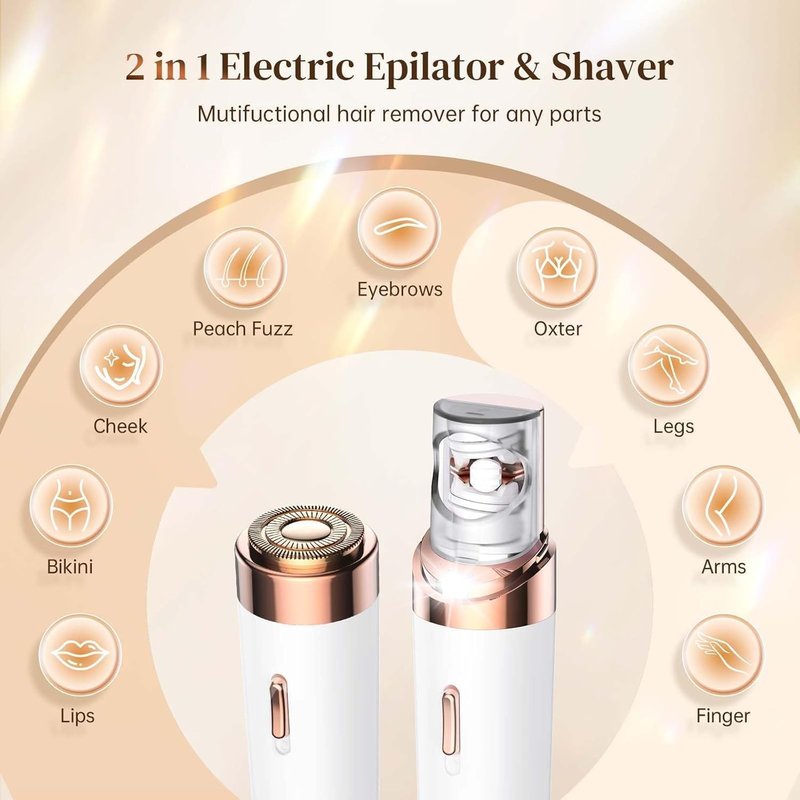 Epilator for Women, 2-in-1 Facial Hair Removal Epilator, Painless Designed Hair Remover with Built-in LED Light for Precision, Smooth Glide Hair Remover for Women Face Lips Chin Peach Fuzz
