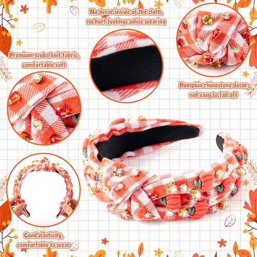 PANTIDE Jeweled Knotted Headband with Rhinestone Pumpkin for Fall