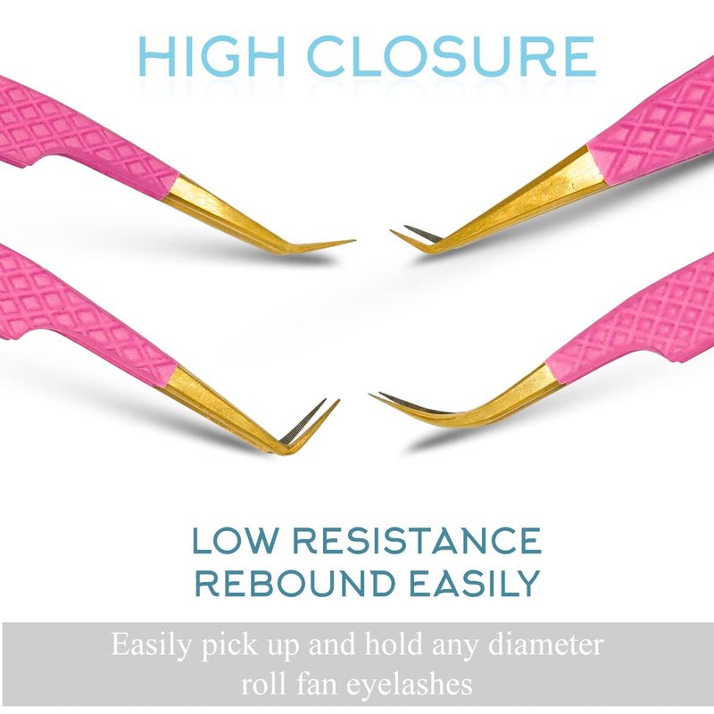 SIVOTE Fiber Tip eyelash tweezers for lash extensions with Diamond Grip, Pink, Set of 4 - Precise Tips Japanese Steel for Classic, Volume & Mega Volume Lashes, Anti-Rust - Ideal for Lash Artists