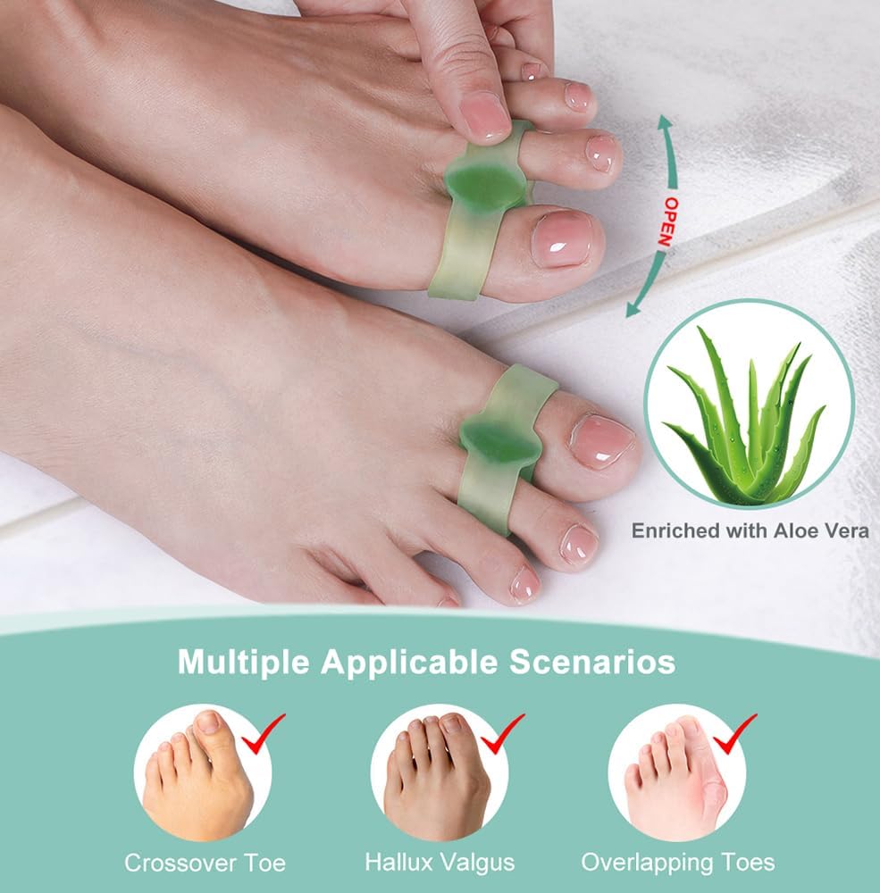 Gel Toe Spacers - 8 Pcs Bunion Corrector & Hammer Toe Separator | Big Toe Straightener for Yoga (Green)
