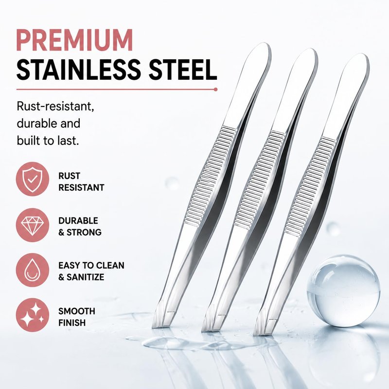LUXXII Precision Slant Tip Tweezers Set (3 Pack) – Stainless Steel Eyebrow Tweezers for Facial Hair, Ingrown Hair & Fine Hair Removal, Professional Beauty Grooming Tool