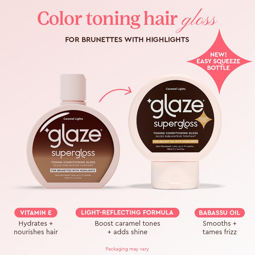 Glaze Super Gloss Color Conditioning Gloss – Caramel Lights for Medium to Dark Brown Hair with Highlights – Rinse Out Semi-Permanent Hair Gloss that Enhances Color and Boosts Shine & Hydration