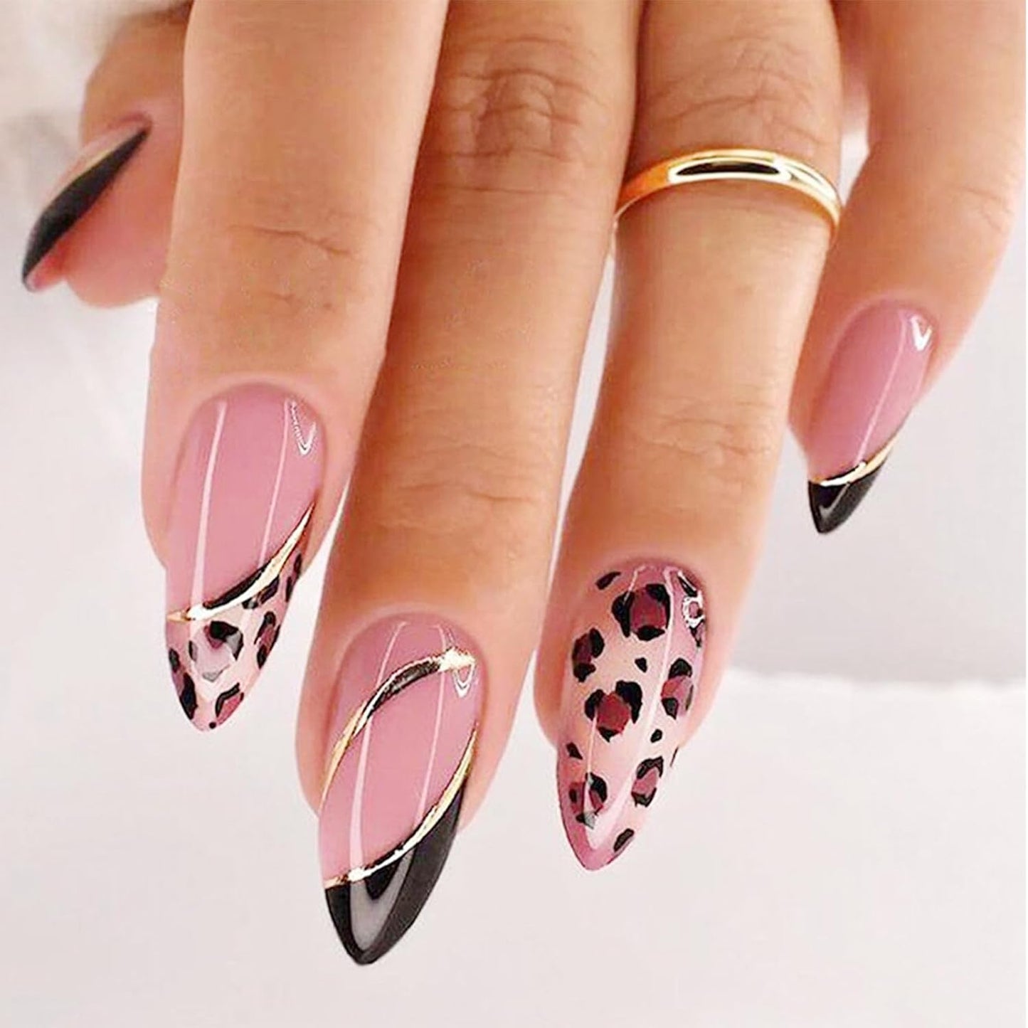 Press On Nails - Orange Almond Shape with Gold Glitter Swirl | 24 Pcs Acrylic Fake Nails for Women