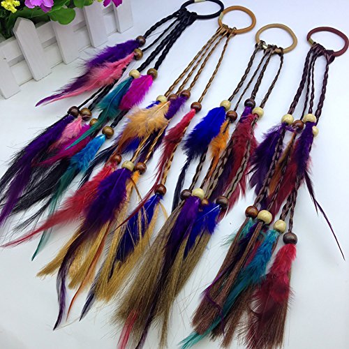4PCS Handmade Boho Feather Hair Bands - Stylish Hair Accessories