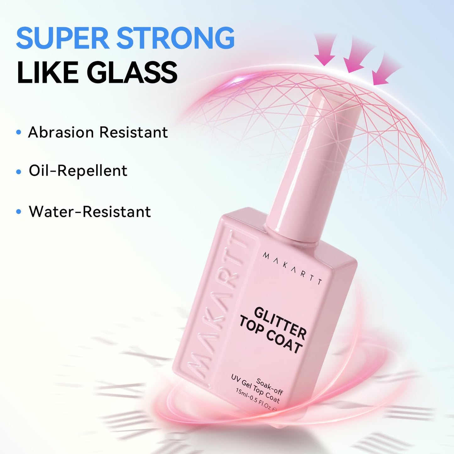 Makartt Glitter Gel Top Coat: 2 in 1 No Wipe Clear Top Coat & Glitter Shiny Effect Gel Nail Polish 15ml Soak Off UV LED Lamp Needed Home DIY Gift Women