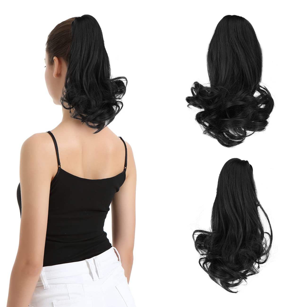 Claw Clip Ponytail Extensions - 14 Inch Short Wavy Gray Hairpiece for Women | Thick Synthetic Ponytail