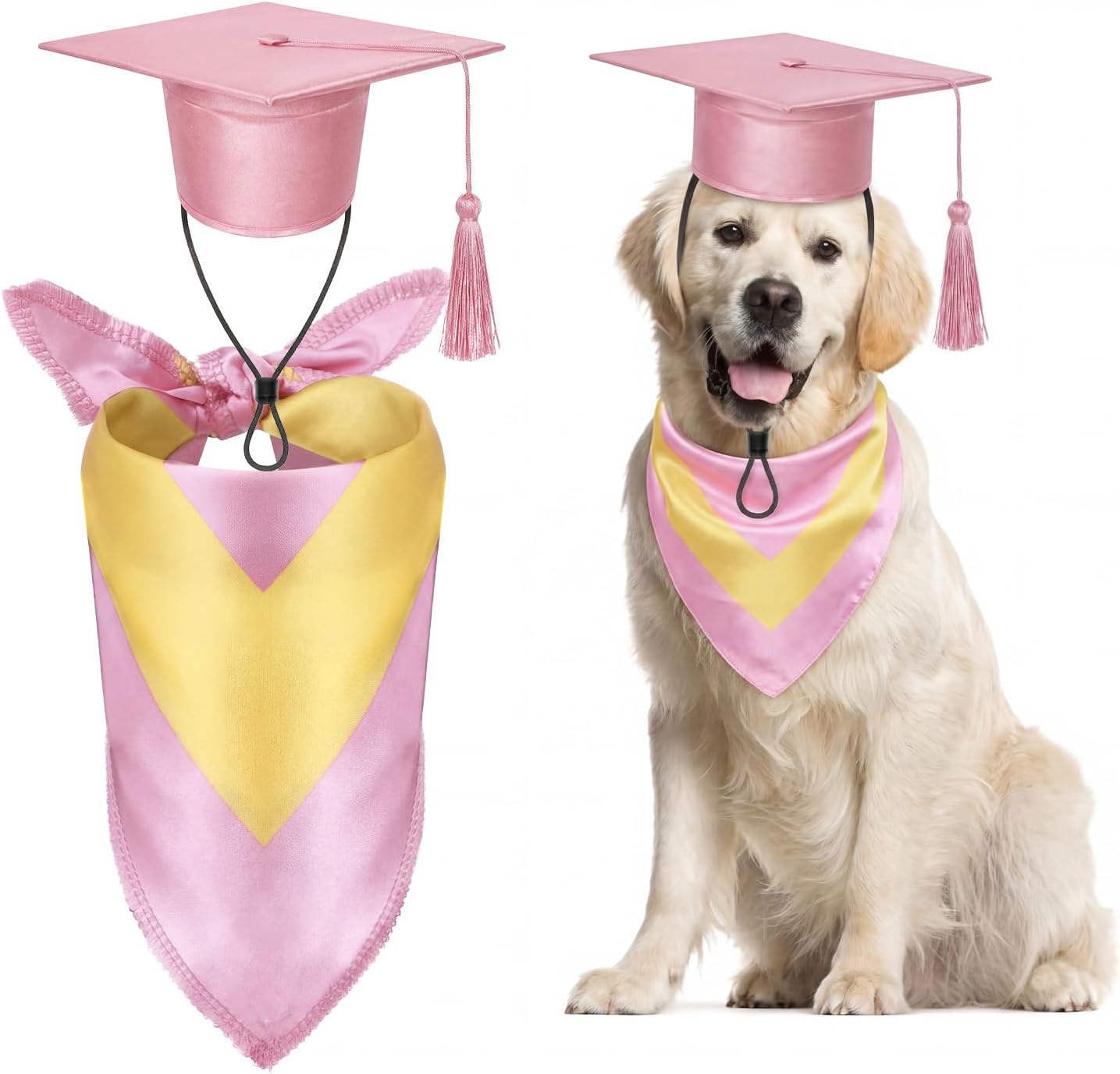 Dog Graduation Cap and Bandana Costume Set - Adjustable, Washable Pet Outfits for 2026 | Yellow, Small