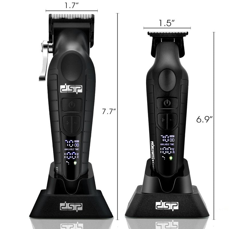 DSP Professional Hair Clippers Set for Men, Cordless Barber Clipper Beard Trimmer DLC, USB Rechargeable, Speeds Adjustable, Travel Lock, Low Noise with Charging Base