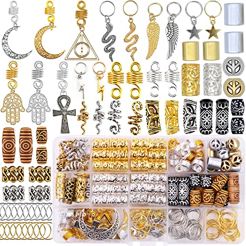NAISKA 184Pcs Gold Hair Jewelry for Braids, Dreadlock Accessories & Charms