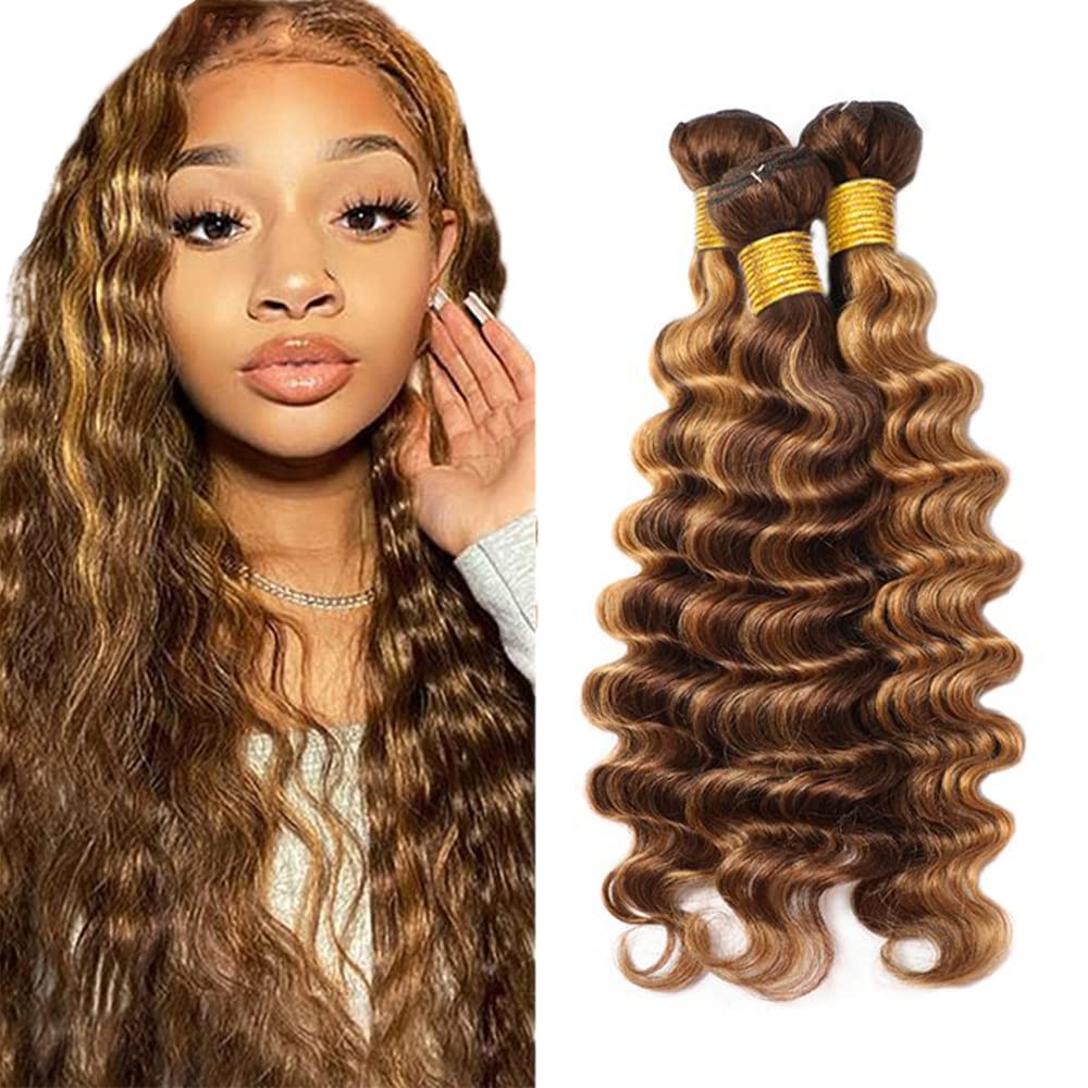 22 24 26 Inch P4/27 Blonde Bundles Human Hair Deep Wave 3 Bundles Brazilian Remy Hair 50 Grams/Bundle 10A Grade Unprocessed Virgin Hairs Highlight Blonde Deep Wave Bundle Weaves Extensions