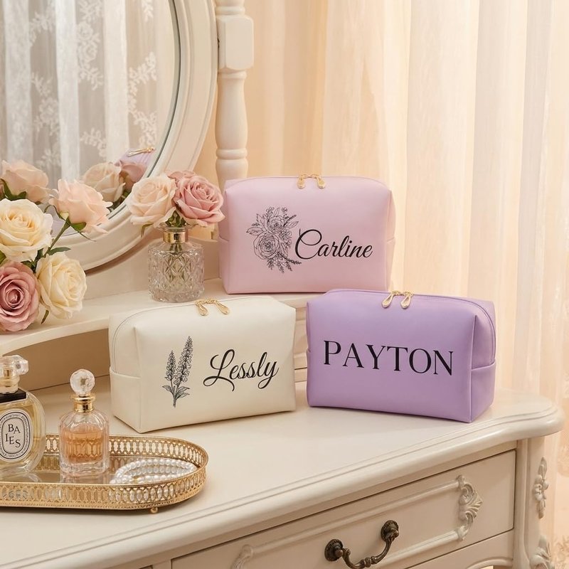 Personalized Makeup Bag - Custom Travel Toiletry Organizer for Teen Girls, Bridesmaids & Women | Double-Sided Engraving