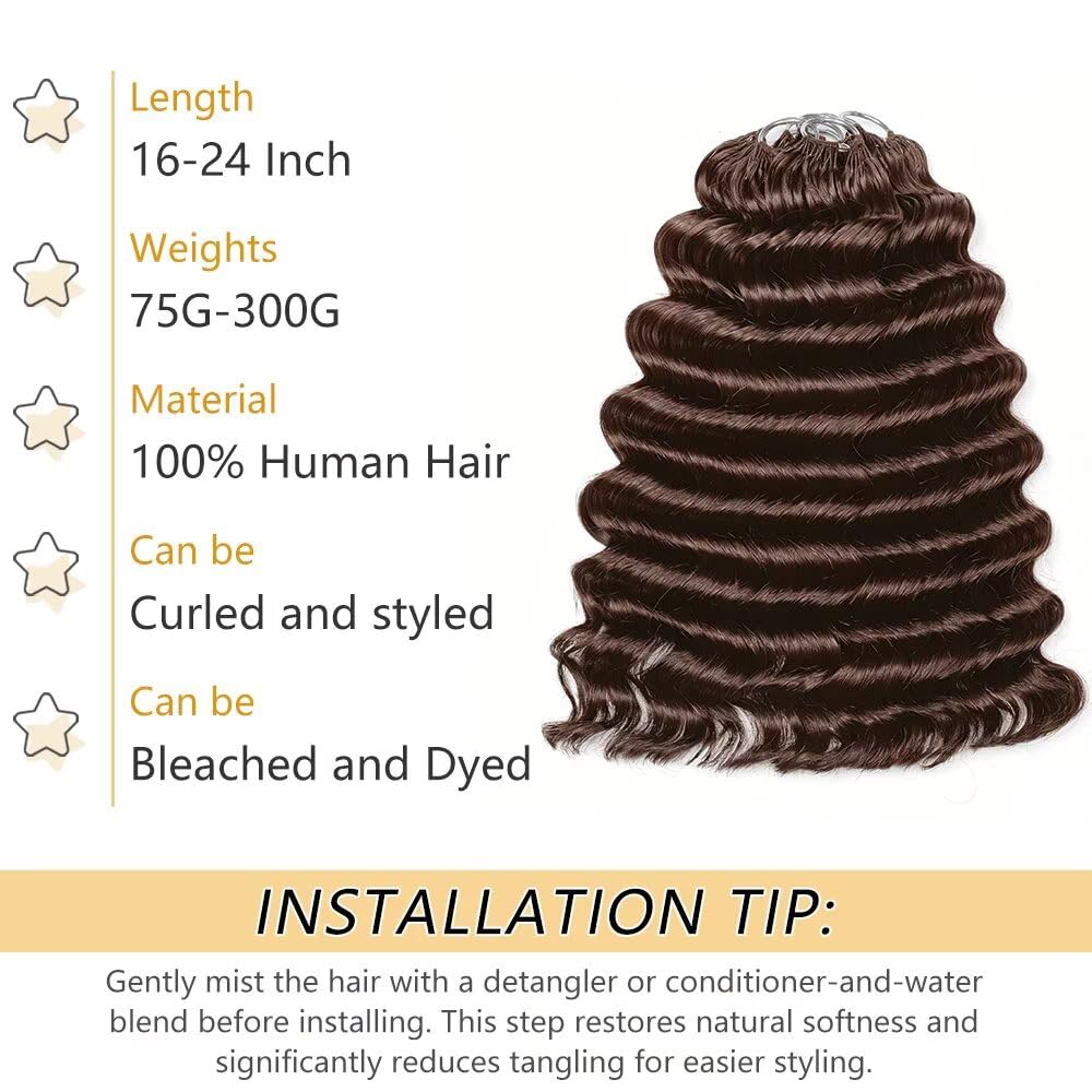 Deep Ocean Wave Crochet Hair Bundles - 24 Inch, 300g Pre-Separated Human Hair Extensions for Black Women | Medium Brown, 240 Strands