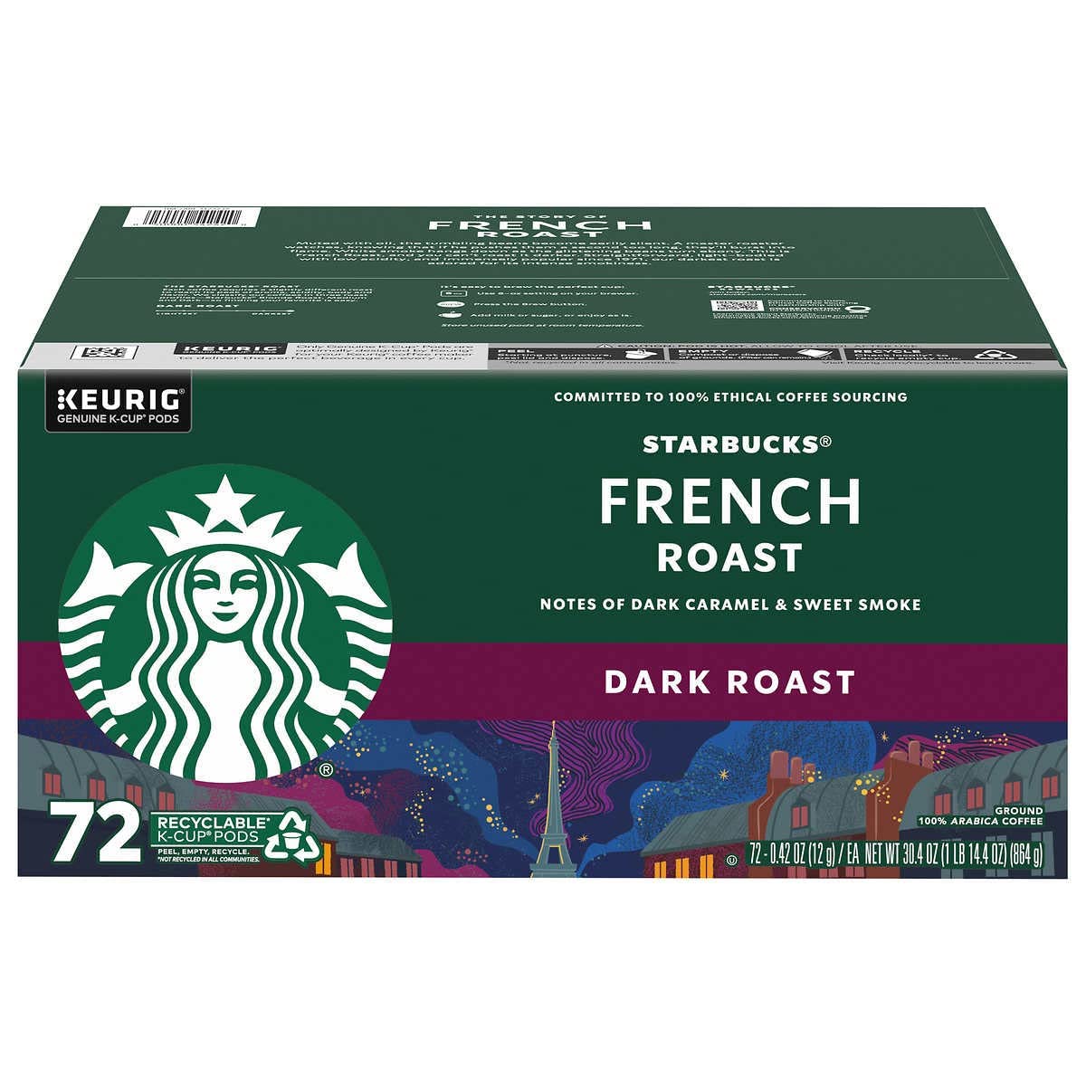 Starbucks K-Cup Coffee Pods - Dark Roast French Roast for Hot or Iced Coffee | 96 Count