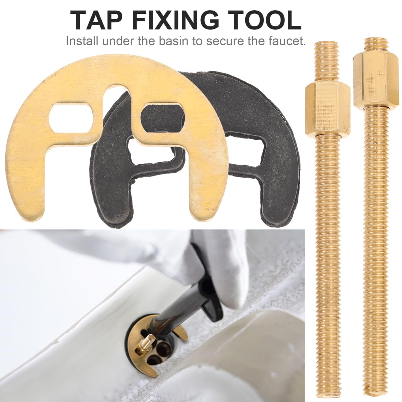 POPETPOP 1 Set Faucet Fixing Bracket, Faucet Fastening Circlip, Kitchen Antiloosing Nut Cap Fastening Circlip Washer Accessory Tool, Wash Basin Tap Fixing Fitting Kit