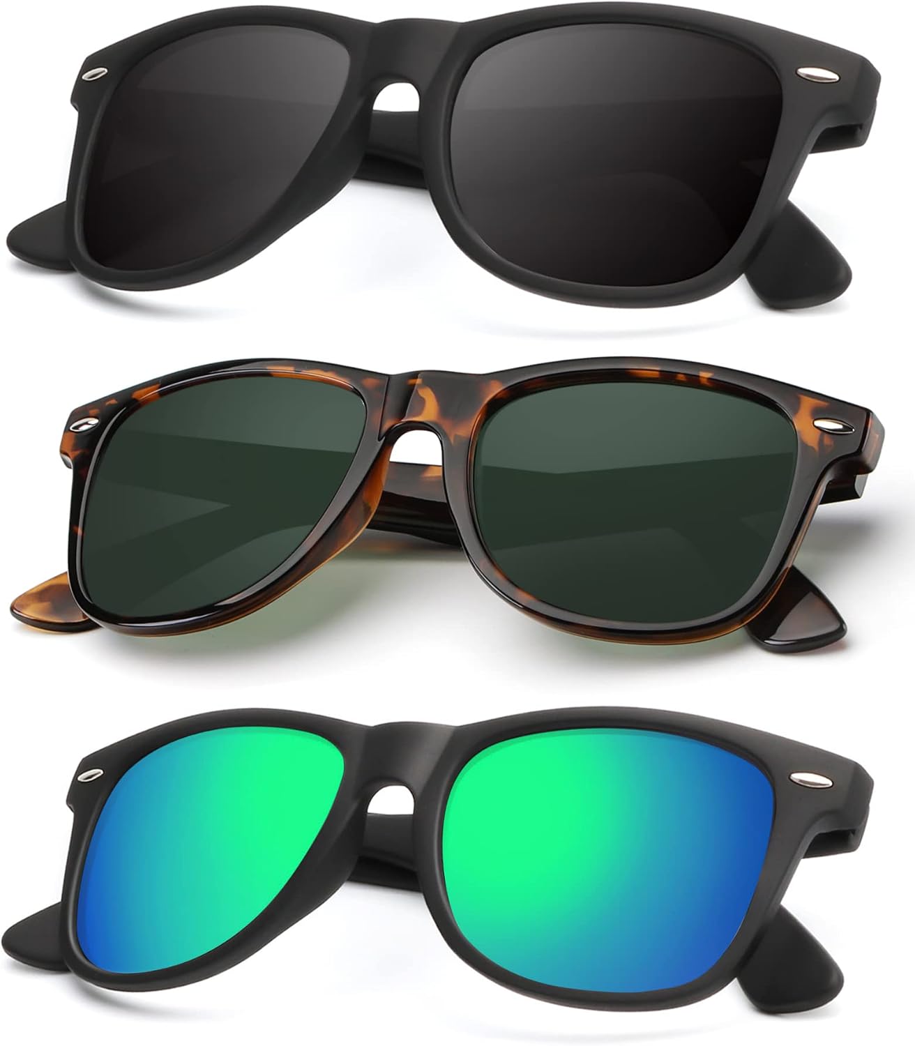 KALIYADI Polarized Sunglasses - Matte Finish, UV Blocking, Color Mirror Lenses | 3-Pack for Men & Women