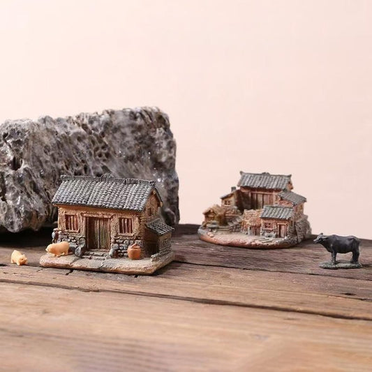Miniature Chinese Traditional House Figurine - Vintage Garden Décor for Plant Pots