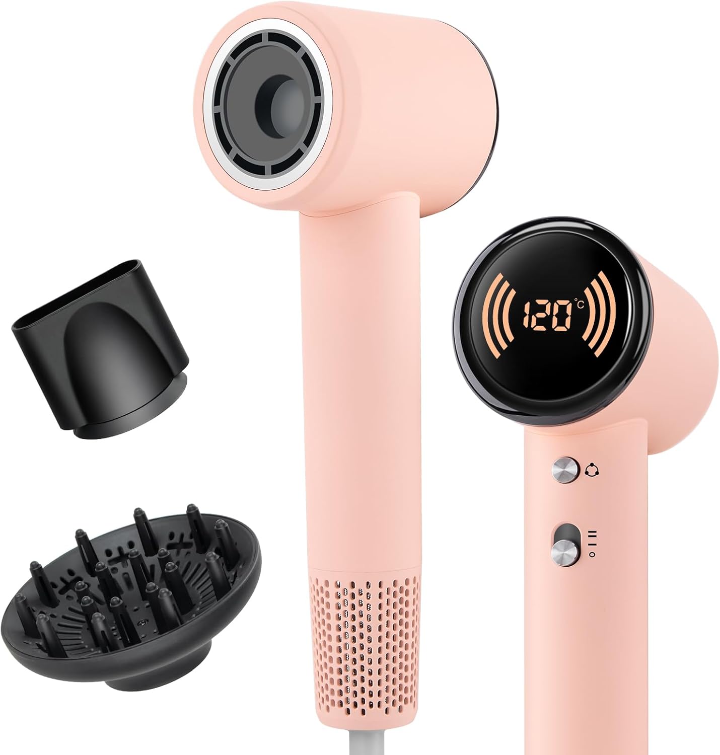 Chignon Ionic Travel Hair Dryer - 1600W Fast Drying Blow Dryer with Diffuser | Lightweight Pink Design